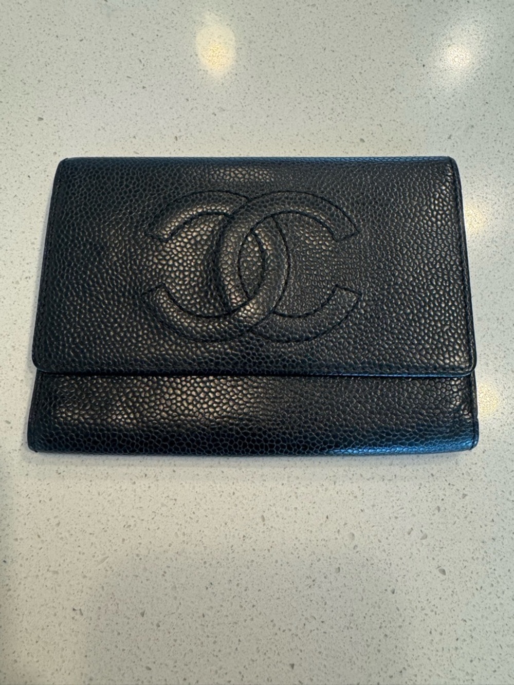 CHANEL Black Leather Card Wallet with Gold 'Made in Italy' Stamp